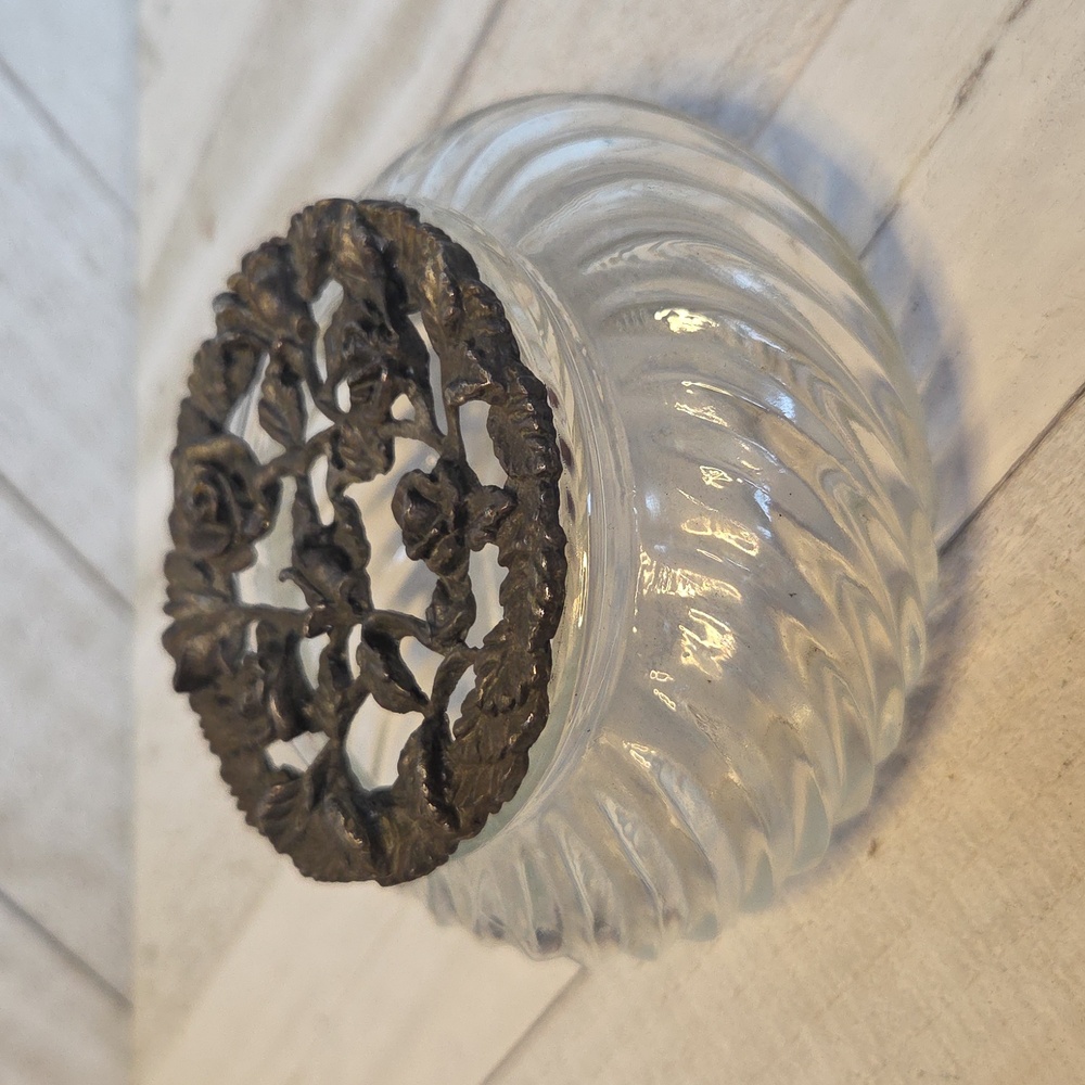 Vintage WTU 1988 Pewter Topper Lid Pot Pourri Decorative Floral Rose Print